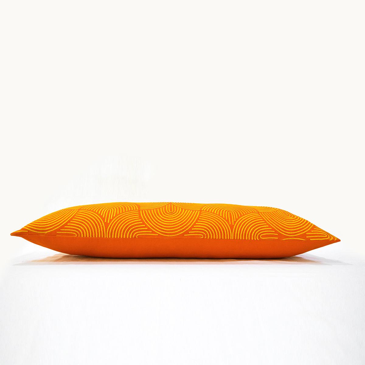 Tangerine Embroidered Long Lumbar Pillow Cover – Modern Retro Chic