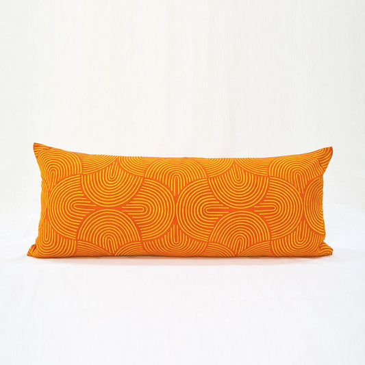 KASHIDAKAARI – Tangerine Ogee Embroidered Lumbar Pillow Cover | Cotton | 12×30 inches