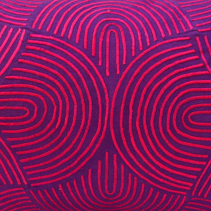 Kashidakaari Plum Cotton Lumbar Pillow Cover Hot Pink Ogee Embroidery