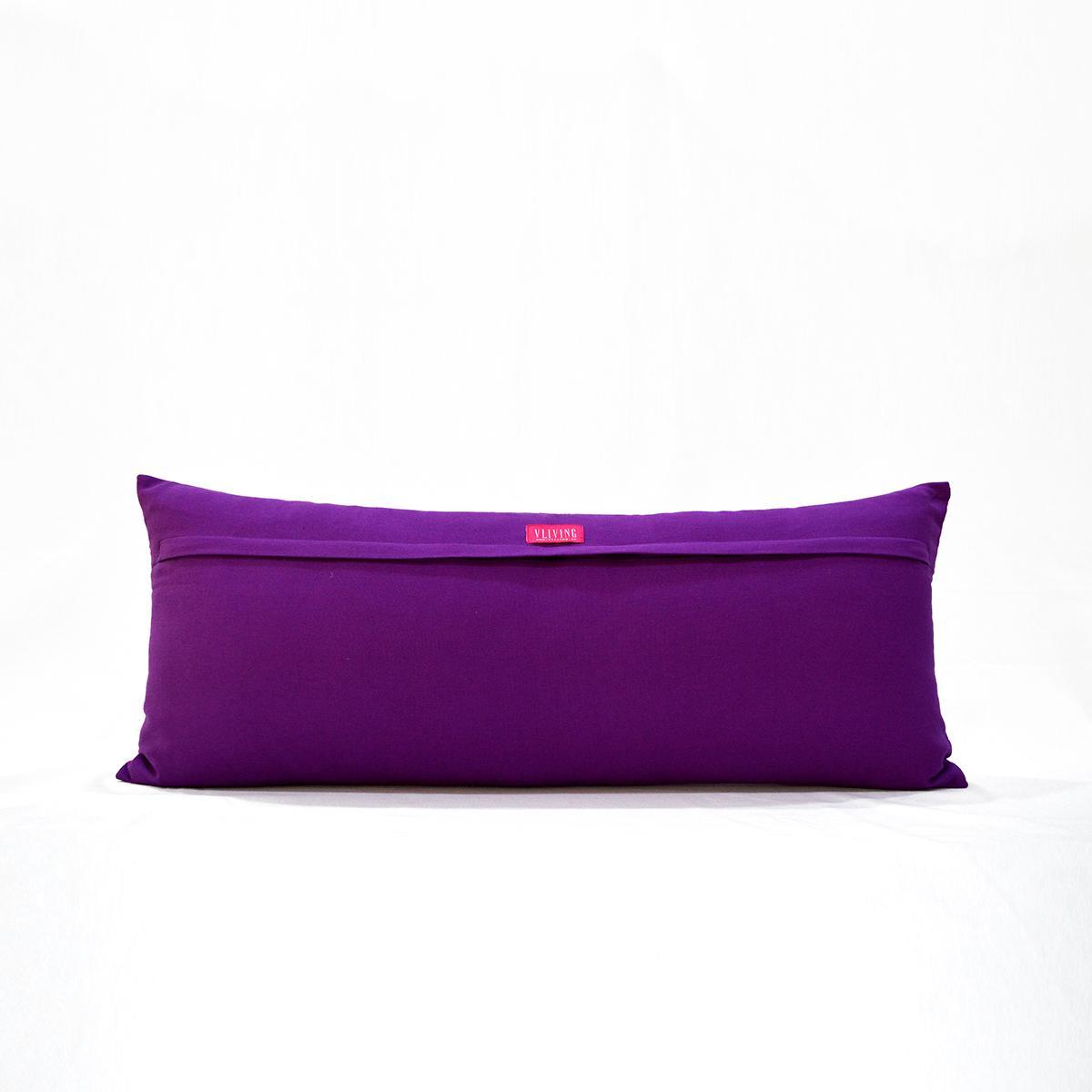 Kashidakaari Plum Cotton Lumbar Pillow Cover Hot Pink Ogee Embroidery