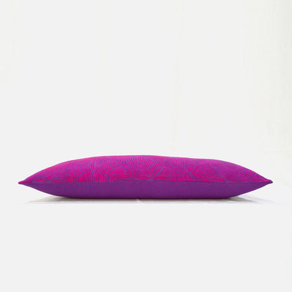 Kashidakaari Plum Cotton Lumbar Pillow Cover Hot Pink Ogee Embroidery