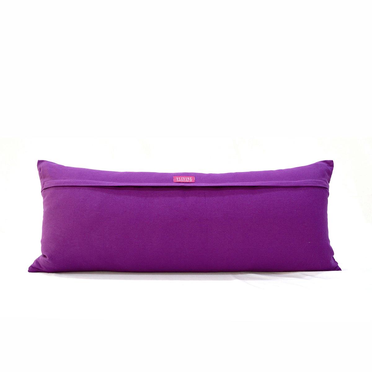 Plum Cotton Long Lumbar Pillow Cover with Suzani Silk Embroidery