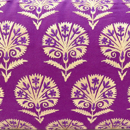 Plum Cotton Long Lumbar Pillow Cover with Suzani Silk Embroidery