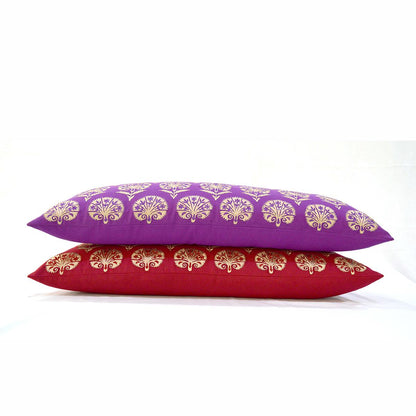 Plum Cotton Long Lumbar Pillow Cover with Suzani Silk Embroidery