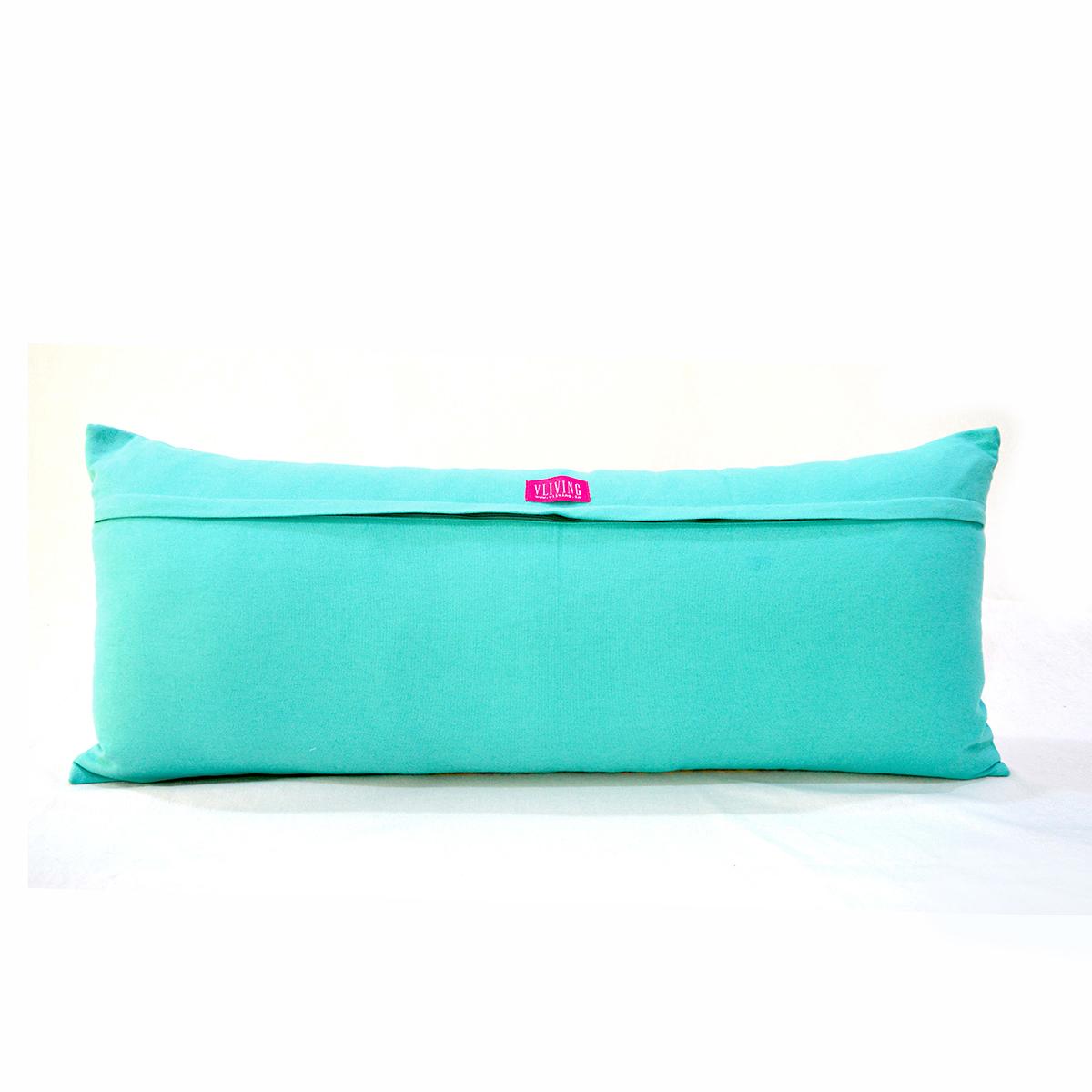 KASHIDAKAARI Turquoise Cotton Lumbar Pillow Cover with Shyrdak Embroidery