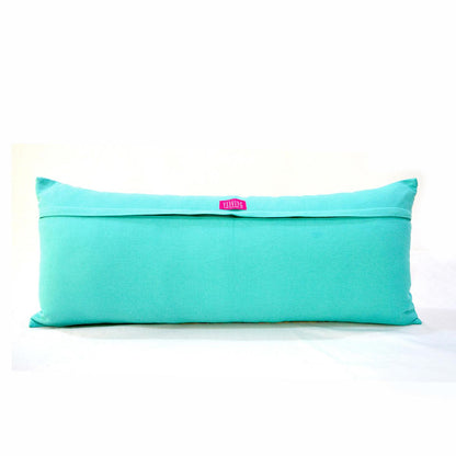 KASHIDAKAARI Turquoise Cotton Lumbar Pillow Cover with Shyrdak Embroidery