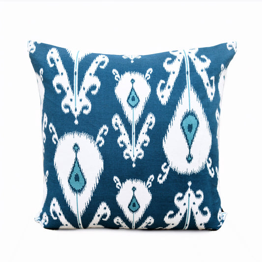 Indigo Ikat Print Cotton Pillow Cover Vibrant Summer Décor