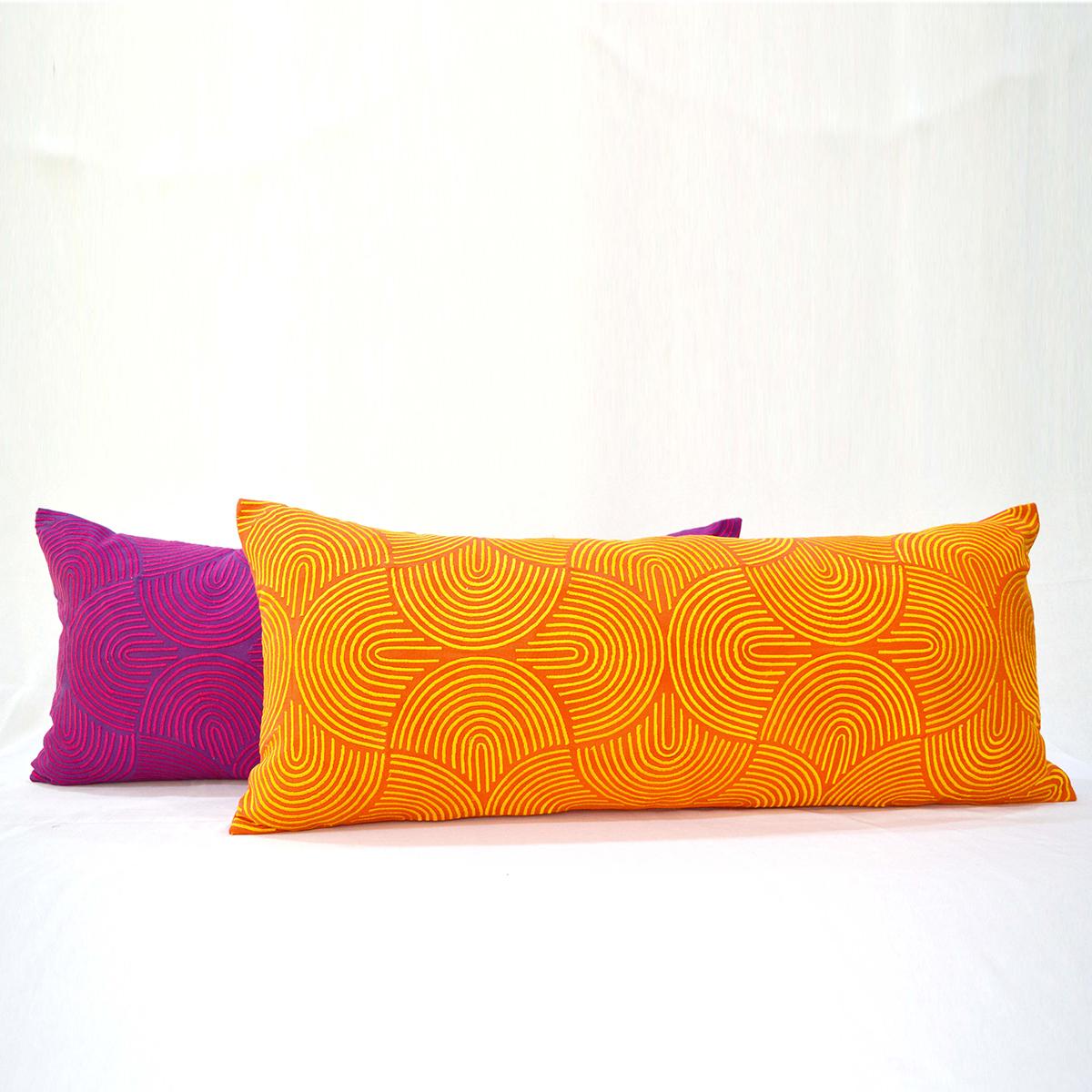 Tangerine Embroidered Long Lumbar Pillow Cover – Modern Retro Chic