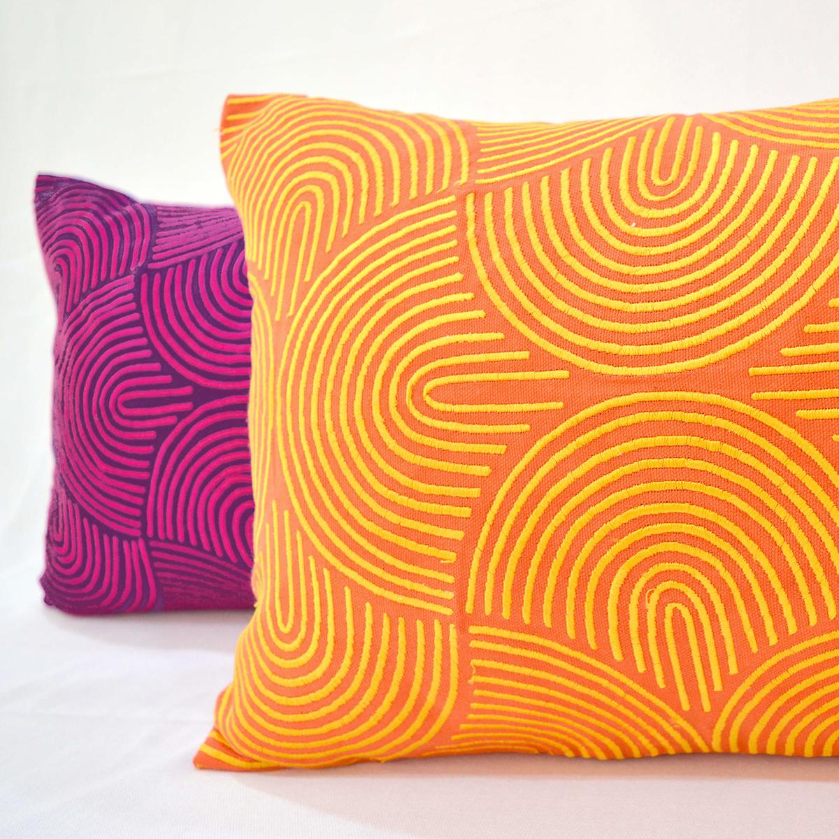 Tangerine Embroidered Long Lumbar Pillow Cover – Modern Retro Chic