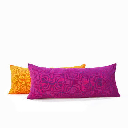 Kashidakaari Plum Cotton Lumbar Pillow Cover Hot Pink Ogee Embroidery