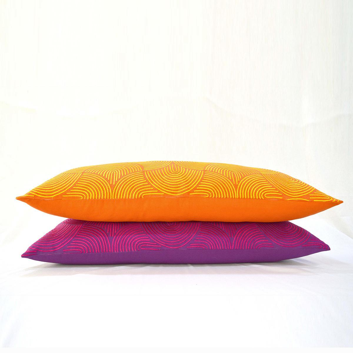 Tangerine Embroidered Long Lumbar Pillow Cover – Modern Retro Chic