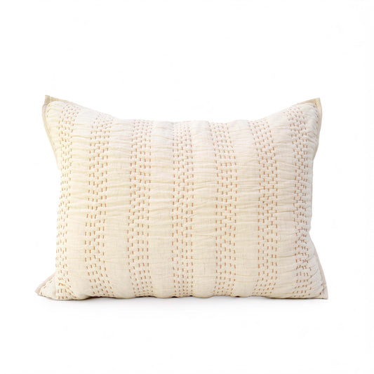 Beige Linen Cotton Quilted Pillow Cases | Stripe Pattern | Handmade | Multiple Sizes