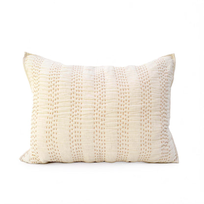 Beige Cotton Linen Quilted Pillow Sham – Four Size Options