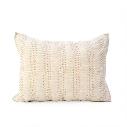 Beige Linen Quilted Bed Set | Stripe Pattern Hand Quilted | Twin, Queen & King Sizes