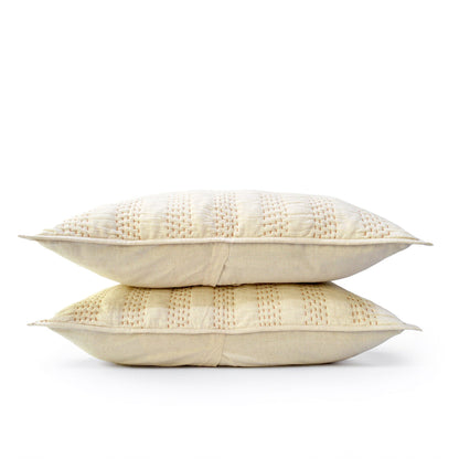 Beige Linen Quilted Bed Set | Stripe Pattern Hand Quilted | Twin, Queen & King Sizes