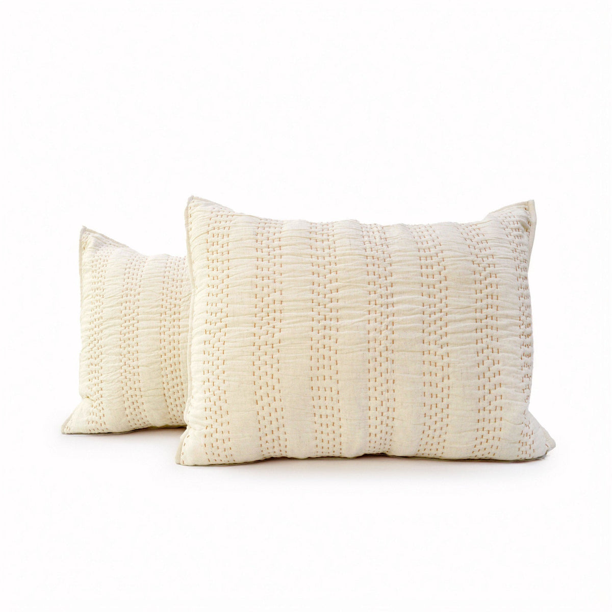 Beige Linen Cotton Quilted Pillow Cases | Stripe Pattern | Handmade | Multiple Sizes