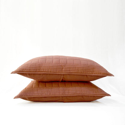 Clay Brown Cotton Voile Quilted Pillow Case | Diamond Pattern | Standard, Queen, King & Euro