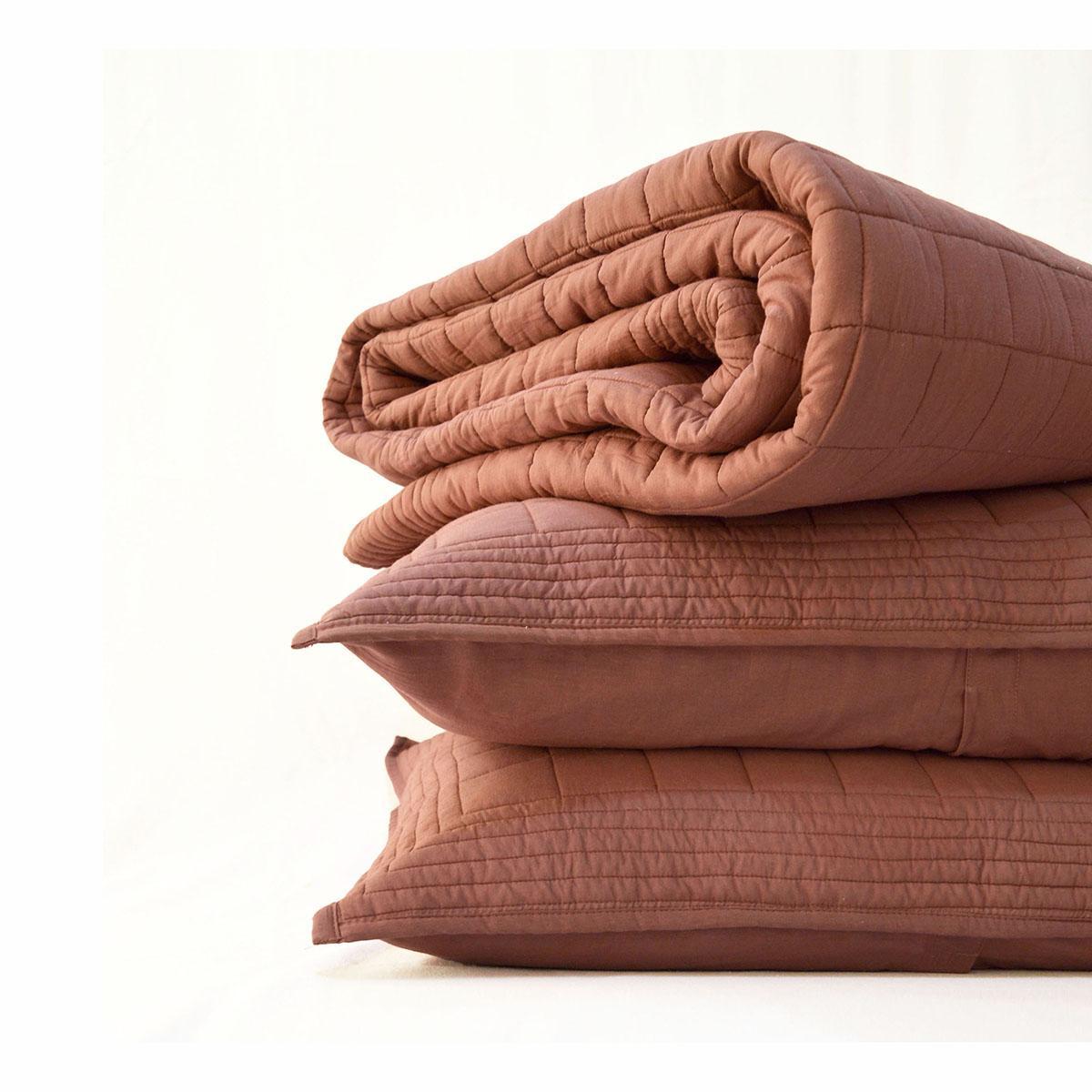 Clay Brown Cotton Voile Quilted Bed Set | Diamond Pattern | 280 GSM | Twin, Queen & King