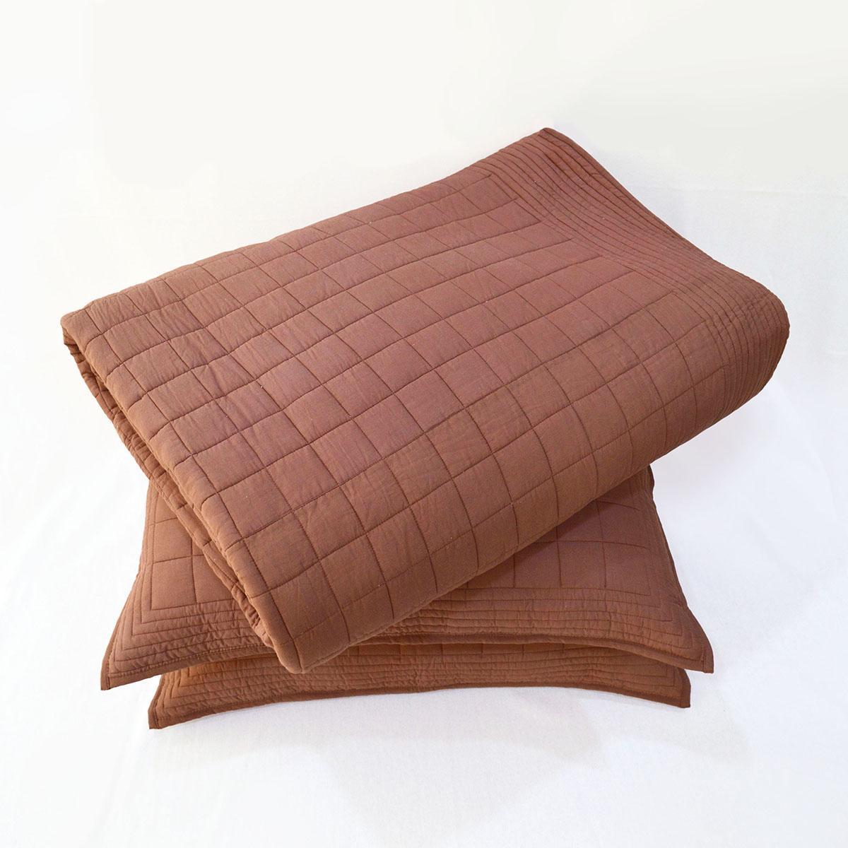 Clay Brown Cotton Voile Quilted Bed Set | Diamond Pattern | 280 GSM | Twin, Queen & King