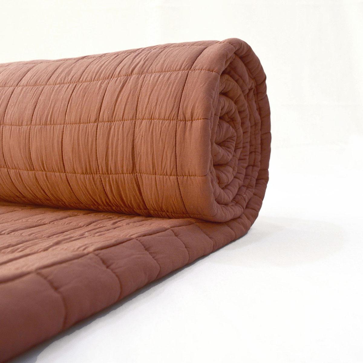 Clay Brown Cotton Voile Quilted Bed Set | Diamond Pattern | 280 GSM | Twin, Queen & King