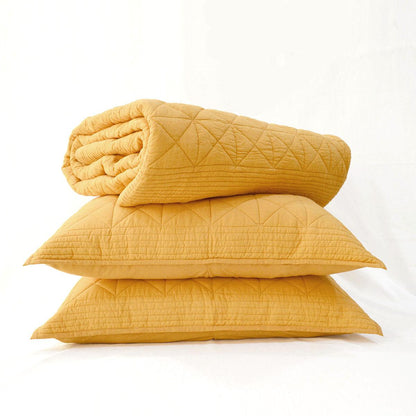 Mustard Cotton Quilted Bed Set | Diamond Pattern | Handmade | Twin, Queen & King