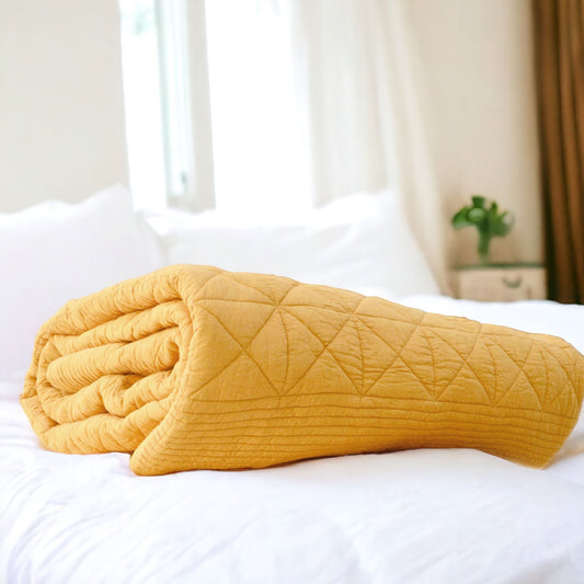 Premium Mustard Cotton Diamond Pattern Quilt Soft Bedspread