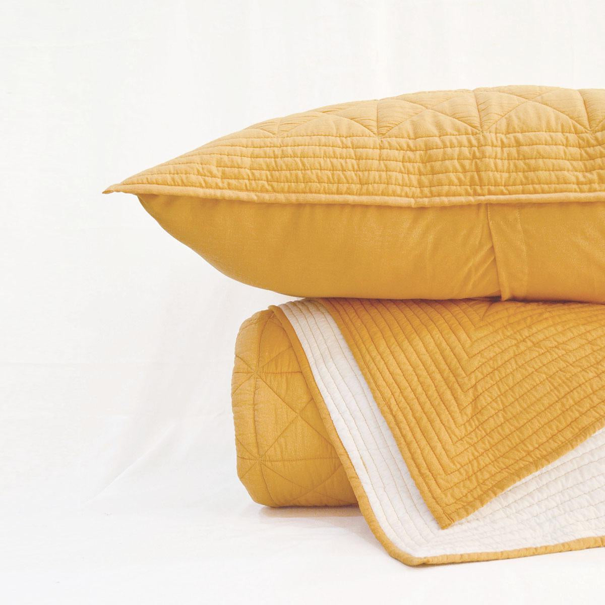 Mustard Cotton Quilted Bed Set | Diamond Pattern | Handmade | Twin, Queen & King