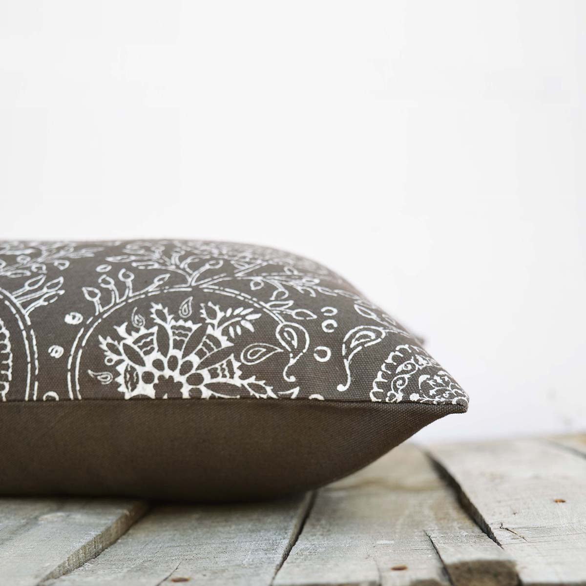 Elegant Brown Kalamkari Print Cotton Throw Pillow Cover – 24x24