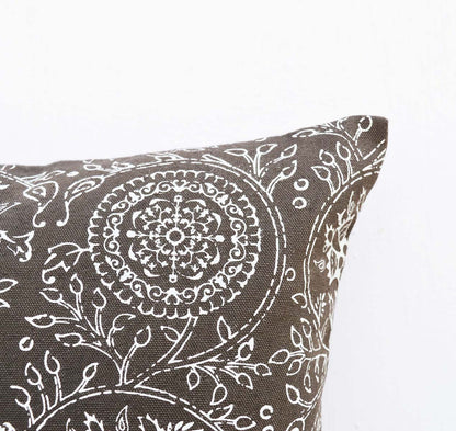 Elegant Brown Kalamkari Print Cotton Throw Pillow Cover – 24x24