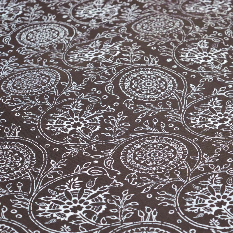 Handcrafted Brown Kalamkari Cotton Table Cloth with Stripe Border
