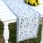 Swirl Blue Cotton Table Runner | Victorian Swirl Print | Stripe Border | 2 Sizes