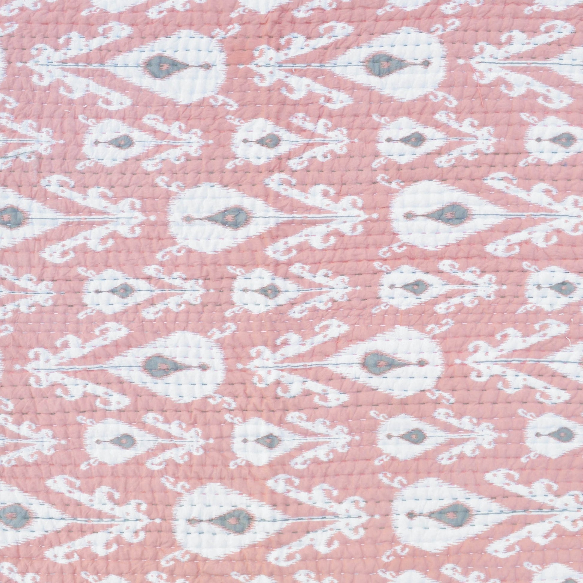 Coral Ikat Kantha Quilt – Chevron Stripe Pattern Twin Queen King