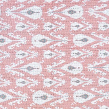 Coral Ikat Kantha Quilt – Chevron Stripe Pattern Twin Queen King