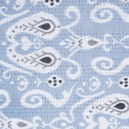 Blue Ikat Print Kantha Quilt | Chevron Pattern | Handmade | Single, Queen & King