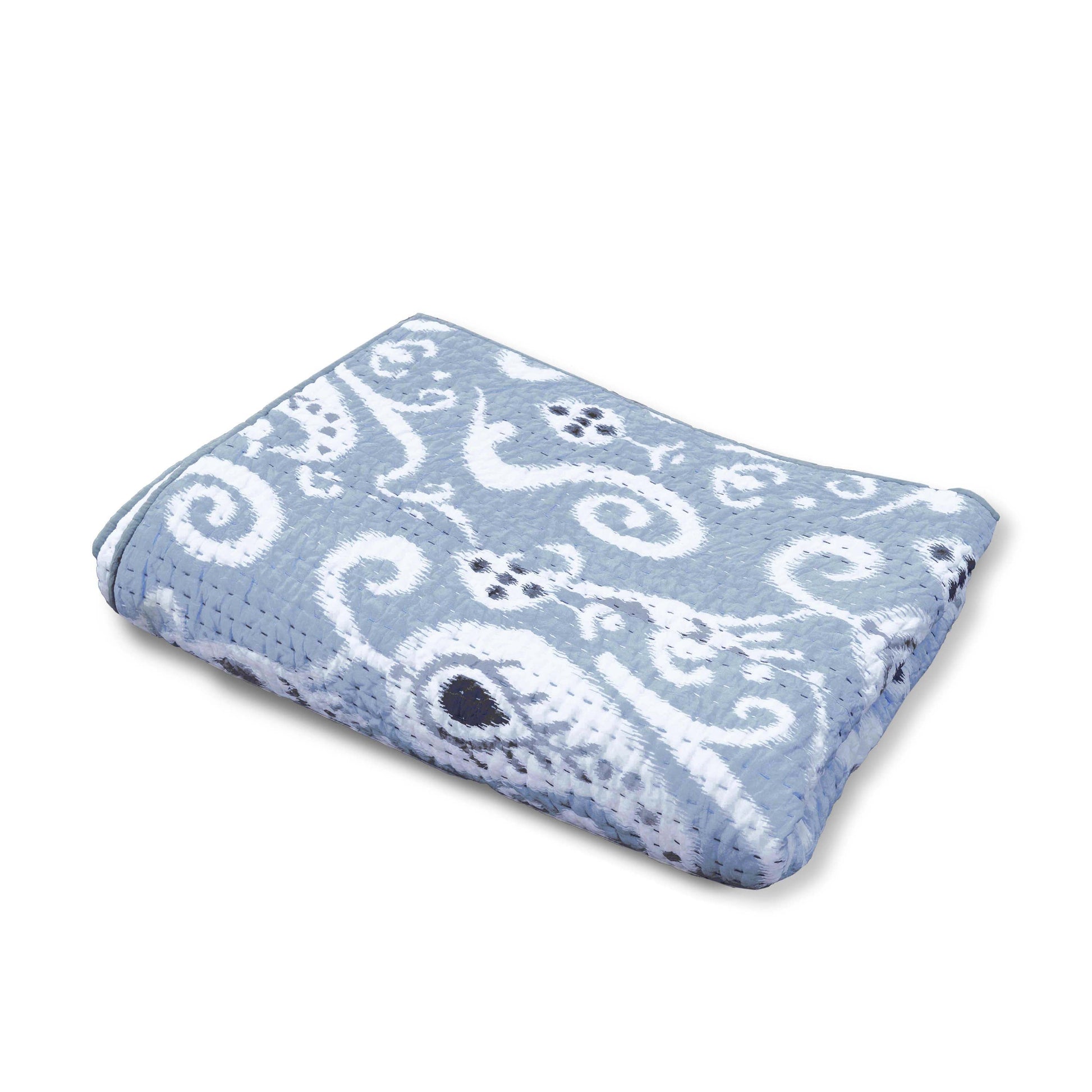 Blue Ikat Kantha Quilt with Stripe Pattern – Twin Queen King