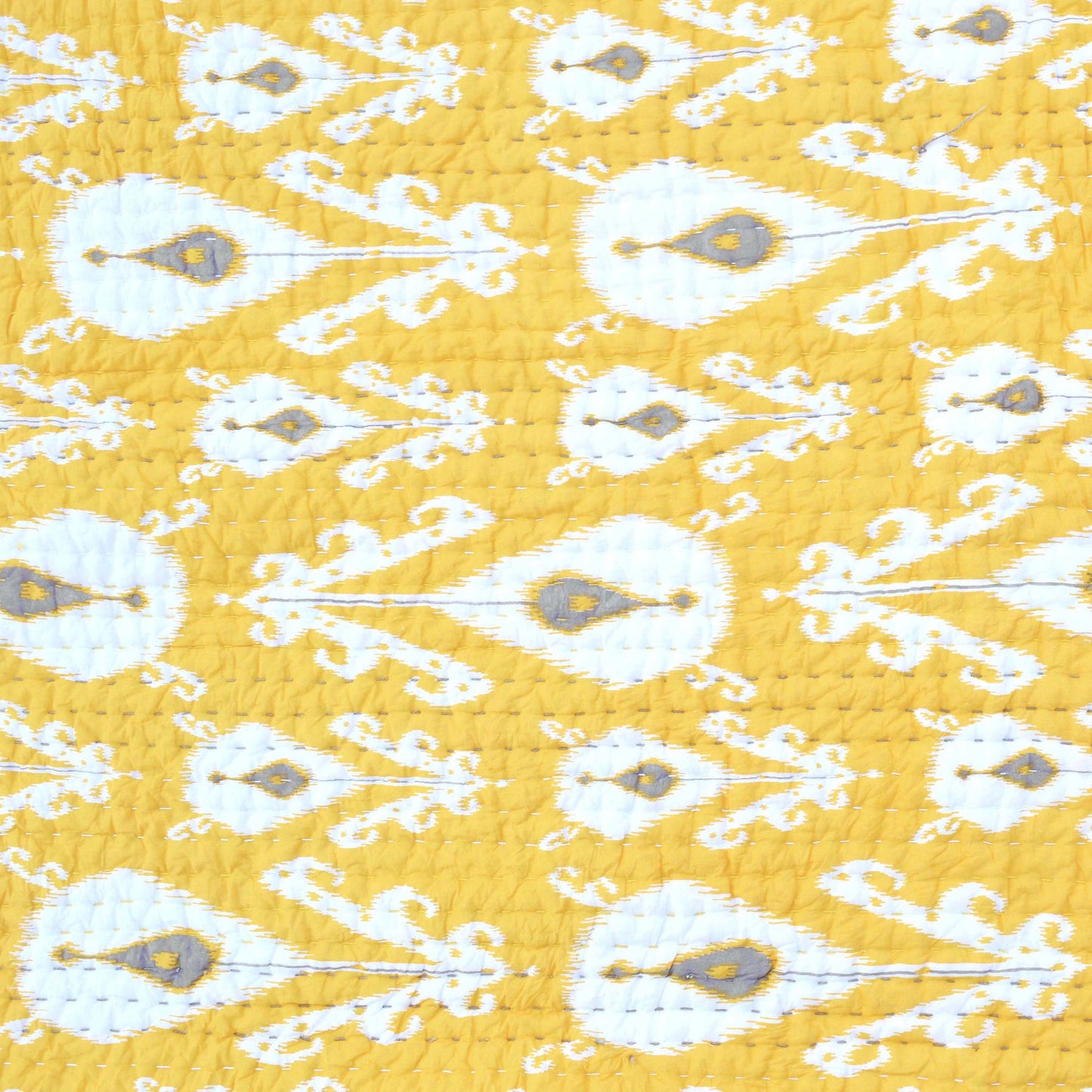 Yellow Ikat Print Kantha Quilted Pillowcase Vibrant Boho Cushion