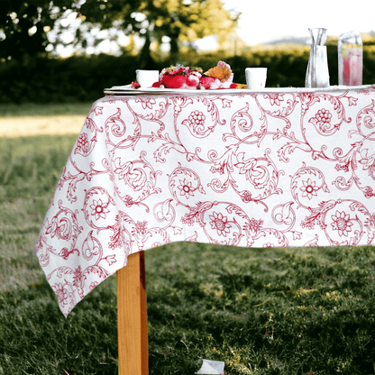 Red and White Swirl Victorian Table Cloth 100% Cotton