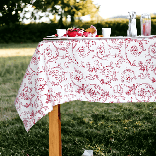 Red and White Swirl Victorian Table Cloth 100% Cotton