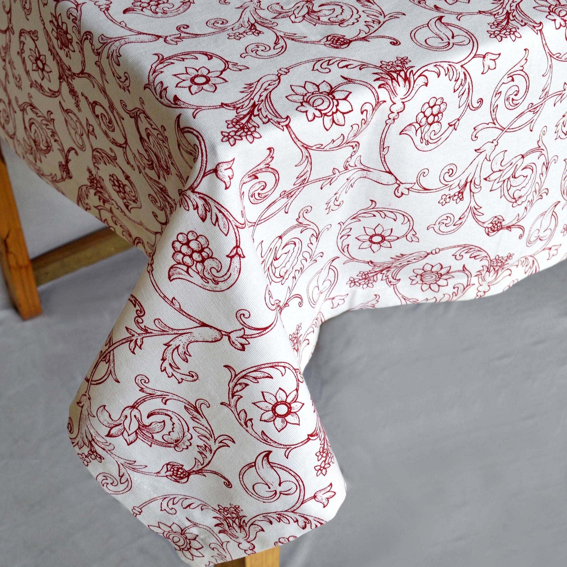 Red and White Swirl Victorian Table Cloth 100% Cotton
