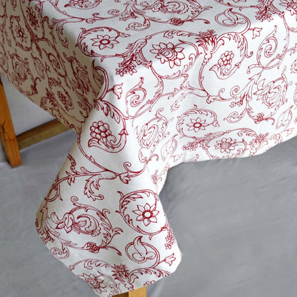 Red & White Victorian Swirl Print Cotton Tablecloth – 3 Sizes Available