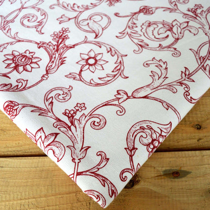 Red & White Victorian Swirl Print Cotton Tablecloth – 3 Sizes Available