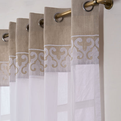 Linen & Organdy Curtain Panel | Suzani Applique Border | 4 Hanging Styles | 52 × 63 & 52 × 84 inches