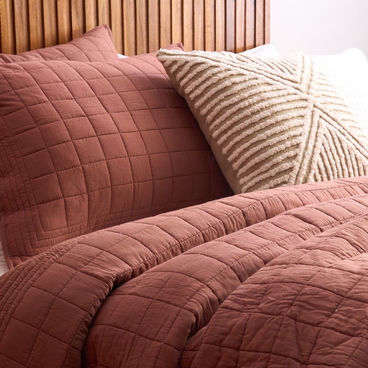 Clay Brown Cotton Quilt | Check Pattern | Handmade | Single, Queen & King