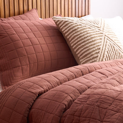 Clay Brown Cotton Quilt | Check Pattern | Handmade | Single, Queen & King