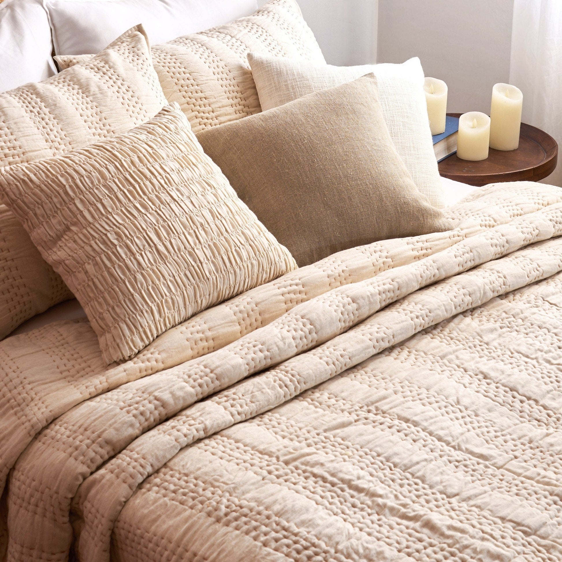 Beige Cotton Linen Quilted Pillow Sham – Four Size Options