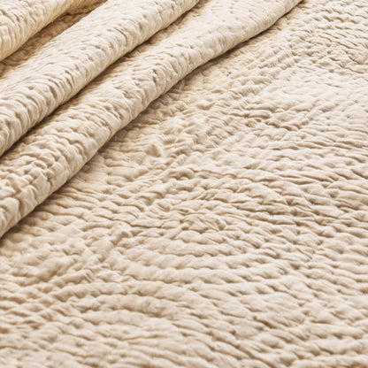 Beige Linen Cotton Quilted Bed Set | Circle Pattern | Handmade | Twin, Queen & King