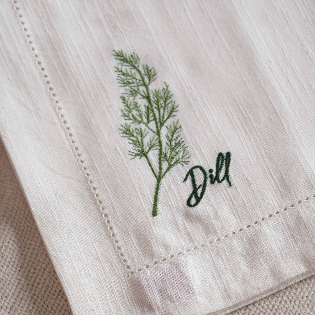 Herb Embroidered Linen-Cotton Napkins | Botanical Collection | 18 × 18 inches | Sets of 2, 4 & 6