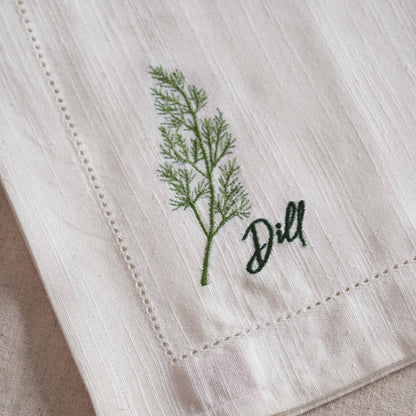 Herb Embroidered Linen-Cotton Napkins | Botanical Collection | 18 × 18 inches | Sets of 2, 4 & 6