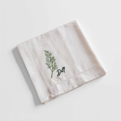 Herb Embroidered Linen-Cotton Napkins | Botanical Collection | 18 × 18 inches | Sets of 2, 4 & 6