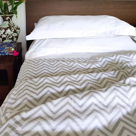 Grey Chevron Triple-Layer Cotton Dohar Blanket – Soft, Lightweight, Versatile